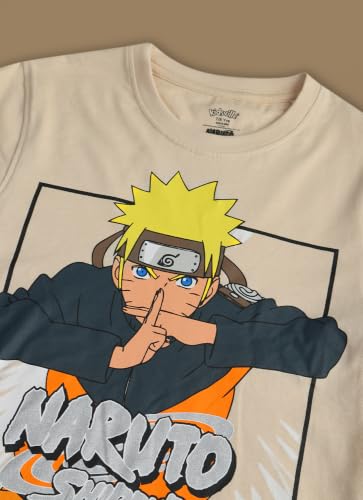 Image of Kidsville Official Naruto Anime Character Half Sleeves Round Neck Graphic Printed Regular Fit Pure Breathable Cotton Fabric Tshirt for Boys