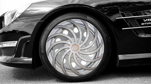 Image of Snake Design Wheel Cover Available in 12,13,14,15,16,17 inch Inch Wheel Cap Universal Model Press Fitting Set of 4 Pcs (15INCH, Silver)