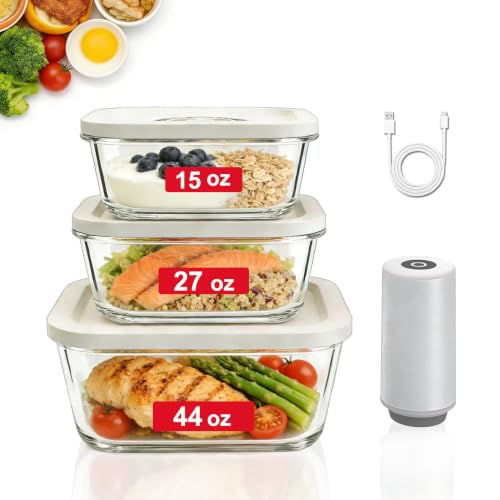 Image of Compact Vacuum Sealer for Food(Powerful Handheld Vacuum Sealer Machine+ 3 Glass Vacuum Containers for Kitchen Travel Fridge Meal Prep, Gifts for Mom, Wife, Chef (15 Oz / 27 Oz / 44Oz)