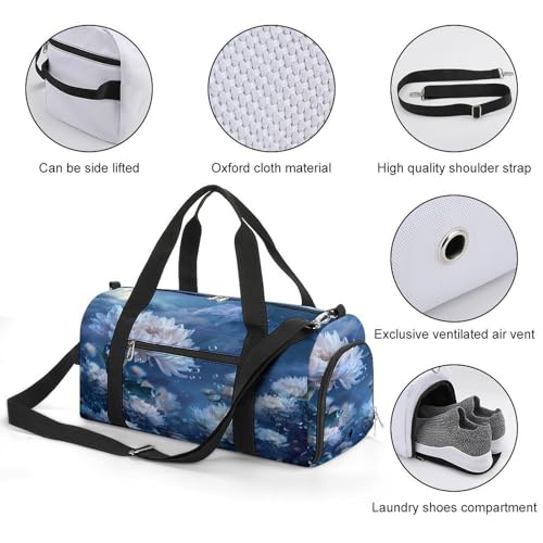 White Floral Landscape Gym Bag Duffle Bag for Travel Lightweight Carry On Tote Weekender Bags for Women Men3