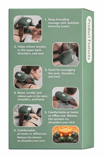 Image of Bionic Heated Massager for Neck & Shoulder Pain Relief | 4D Kneading Electric Body Massage Machine | Portable Hand Shape Deep Tissue Relaxation Device for Men & Women (Green)
