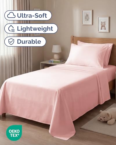 Image of Twin 4 Piece Bed Sheet Set - Comfy, Breathable & Cooling Sheets - Baby Pink | Ultra Soft Hotel Luxury Bedding Set with 8-16 Inch Deep Pockets, 1 Flat & 1 Fitted Sheet & 2 Pillowcases, Wrinkle & Fade Free