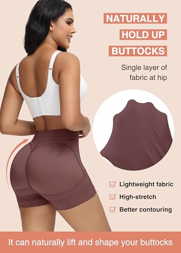 Image of SHAPSHE Butt Lifter Shapewear Shorts for Women, High-Waist Tummy Control | 4 Flexible Waist Stays | Silicone Waist & Leg Grips | Contoured Back Seams | Mesh Thigh Panels | Lace-Trimmed Leg Hem