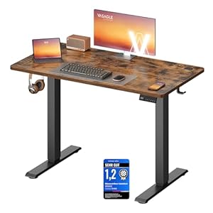 VASAGLE Höhenverstellbarer Schreibtisch, Stehtisch, Computertisch, Erinnerung bei langem Sitzen, Memory-Funktion mit 4 Höhen, für Büro, 100 x 60 cm, vintagebraun LSD310KD03