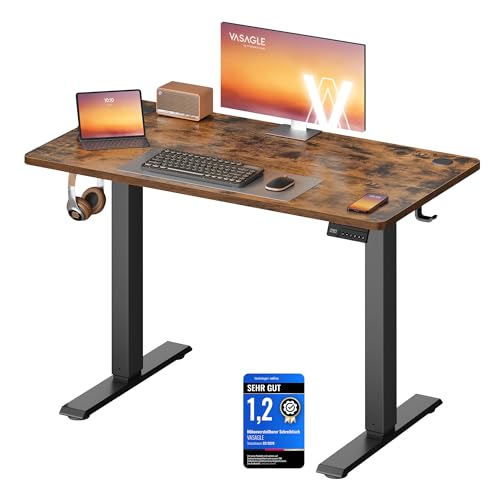 VASAGLE Höhenverstellbarer Schreibtisch, Stehtisch, Computertisch, Erinnerung bei langem Sitzen, Memory-Funktion mit 4 Höhen, für Büro, 100 x 60 cm, vintagebraun LSD310KD03
