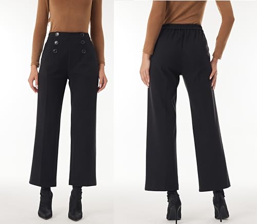 heipeiwa Women's Wool Blend Winter Fall Wide Leg Pull on High Waist Dress Business Casual Pants4