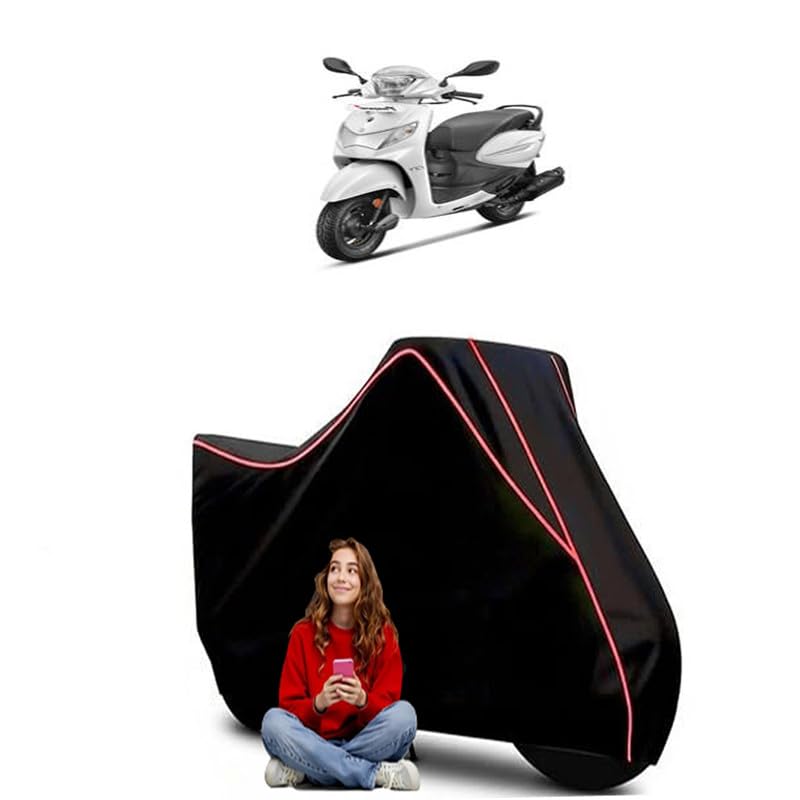 Image of Pleasure Scooty Bike Cover Water Resistant Outdoor Use Universal Fit Scooters Motorcycles Heavy Duty UV Protection Dust Rain Scratch Resistant Elastic Bottom Black Blue Piping