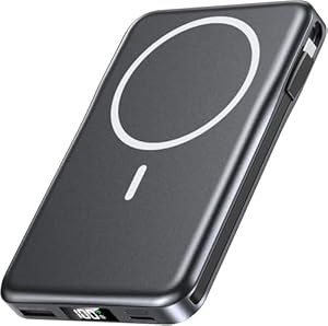 Powerbank Magnetische Power Bank 10000mAh, Schnellladung Kabellose PD 20W mit Integrierten Kabeln für iPhone 17 16 15 14 13 12 Pro Max - Schwarz
