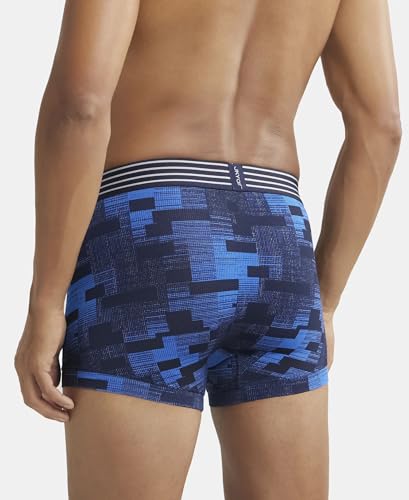 Image of Jockey MM08 Men's Microfiber Mesh Elastane Stretch Printed Performance Active Wear Trunk with StayDry Technology