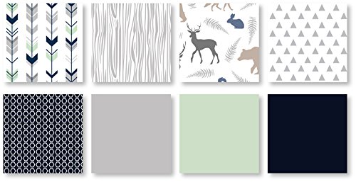 Image of Sweet Jojo Designs Navy Blue, Mint and Grey Woodsy Deer Boys Toddler Bedding 5 Piece Comforter Sheet Set