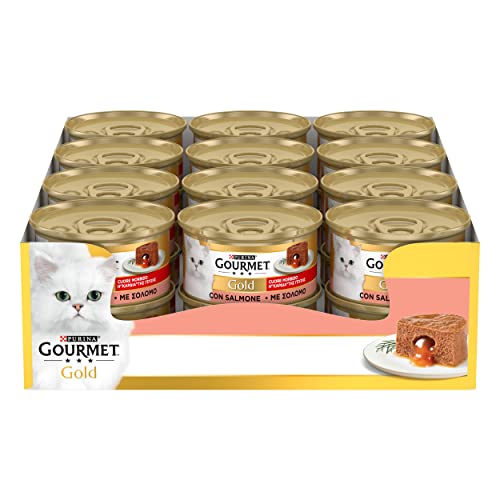 Purina Gourmet Gold Cuore morbido Cibo umido per Gatti con Salmone, 24 Lattine da 85g