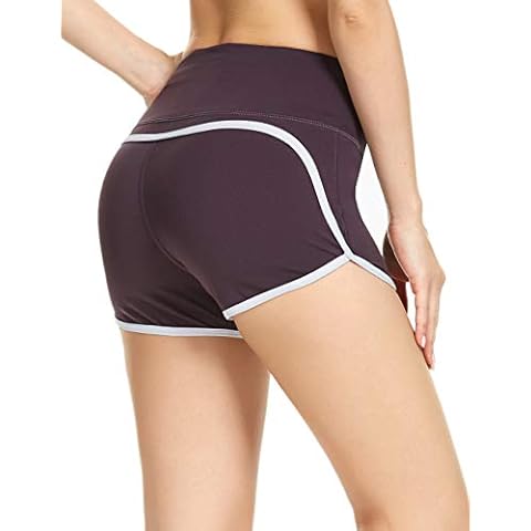 QUEENIEKE Women’s Sports Shorts 3.5 Inches Inseam High-Waist Tummy Control Training Running Activewear for Gym Fitness Dancing Size L Color Deep Purple-Buttery Soft Cover