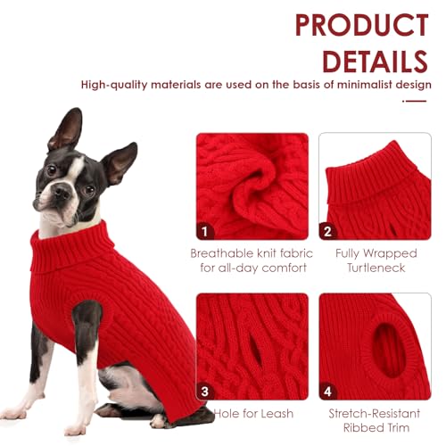 Image of AOFITEE Small Christmas Dog Sweater, Dog Sweaters for Small Dogs Girl Boy, Warm Sweater for Dogs, Pet Sweater with Harness Hole for Fall Winter, Stretchy Pullover for Yorki, Chihuahua, Maltipoo, Red S
