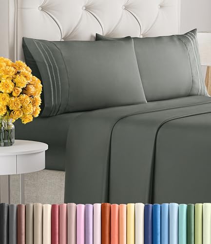 Image of Queen Size 4 Piece Sheet Set - Ultra Soft & Cooling Sheets - Gunmetal Grey | Fits 8 Inch to 16 inch Mattress, Wrinkle Free & Fade Resistant with Deep Pockets, Breathable, Comfy Hotel Luxury Bedding