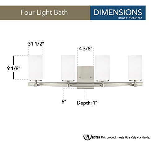 Image of Generation Lighting 4424604-962 Alturas Four Light Bath or Wall Light Fixture with Etched White Inside Glass Shades, Brushed Nickel Finish, 400 Total Watts, 9.125 Inch Height