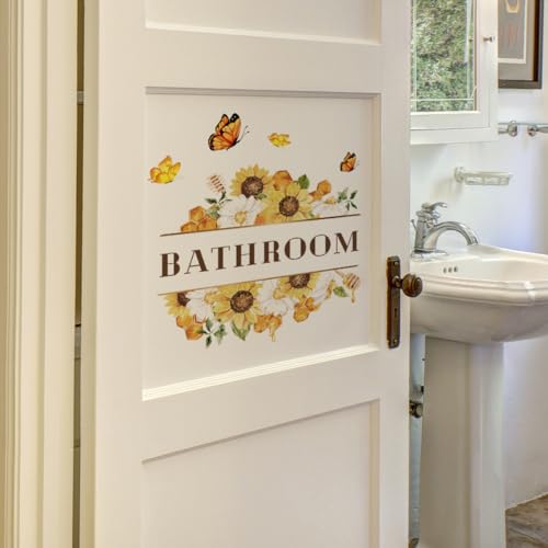 Vinilo decorativo para puerta baño con girasol y mariposas miniatura 2