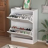 FUFU&GAGA Shoe Cabinet with 2 Flip Drawers for Entryway, Modern Shoe Storage Cabinet, Freestanding Shoe Rack Storage Organizer (23.6”W x 9.4”D x 31.4”H)(White)