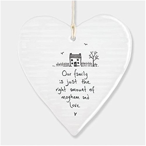 East Of India Hanging Heart Gift Our family is mayhem and love