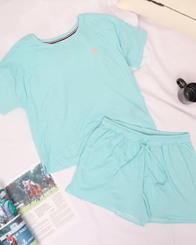 Image of U.S. Polo Assn. Womens Summer Pajamas Sets Cotton - Poly, PJ Sets for Women Shorts, 2 Piece Lounge Set Shorts