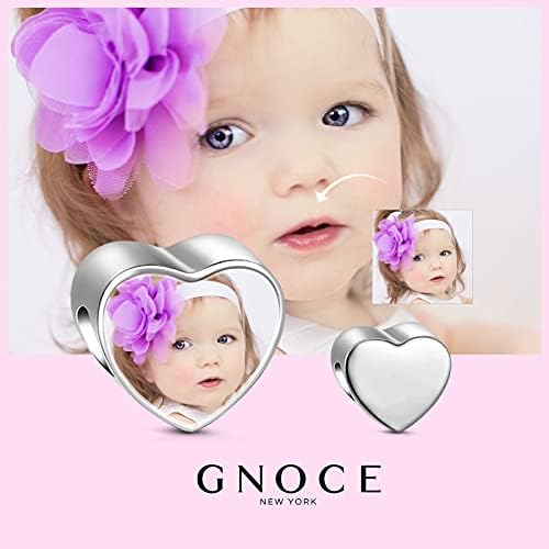 GNOCE Family Memorial Personalized Photo Charm Bead Silver Heart Shaped Custom Photo Charm Fit Bracelet/Necklace for Women Girls Wife Daughter
