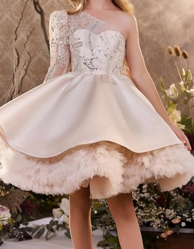 TIANMEI Flower Girls Dresses for Wedding Satin Lace Beaded Tulle Tiers Pageant Birthday Dress Kids Sequin Prom Ball Gowns3