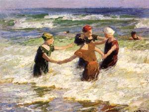 Peinture à l'huile Reproductions de A Happy Group Edward Potthast tableau tableau de plage