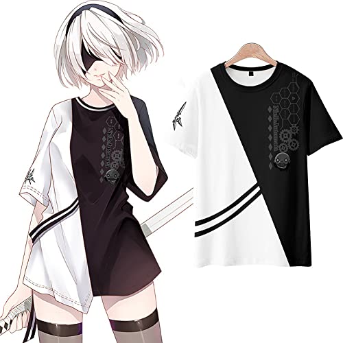 NieR：Automata Tシャツ 2B ニーア オートマタ 半袖 コスチューム セット ゲシュタルト 春夏服 制服 学生用 青少年 ファッション カジュアル おしゃれ 周辺 グッズ イベント パーティー 仮装 プレゼント 通勤 通学 男女兼用 誕生日 プレゼント (A,L)