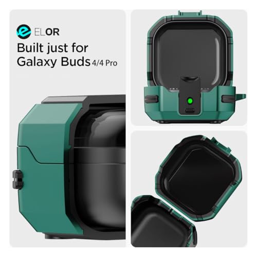 Image of ELOR Hybrid Eggshell Case Cover with Lock Compatible with Samsung Galaxy Buds 4 | 4 Pro (Earbuds Not Included) (Leaf Green)