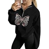 Butterfly Long Sleeve Hoodie for Women Zip Up Embroidery Sweatshirt Lightweight Pullover Streetwears