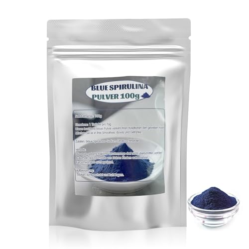 Blaue Spirulina-Pulver 100g Blaue Mikroalge mit Phycocyanin Natürlicher Lebensmittelfärbung Ideal für Smoothies Backen & Rezepte