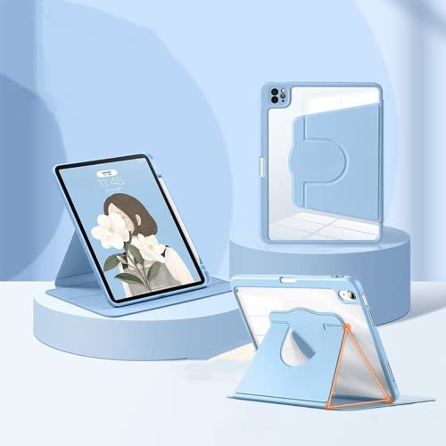 360°回転 iPad Air 11インチ (M3/M2)/Air 第5/4世代 ケース 縦置きスタンド 背面クリア アップルペンシル収納 iPad Air7Air6 Air5 Air4 pro11 2022 透明 ケース かわいい ペン収納 耐衝撃 軽量 薄型, ライトブルー