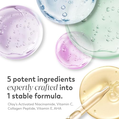 Image of Olay Super Serum - Glow Serum for Face - Activated Niacinamide, Vitamin C & E, Collagen Peptide, AHA - 5-in-1 Benefits - Brightens, Hydrates, Smooths, Firms, Evens Tone, Proactive Anti-Aging, 1.7 Oz