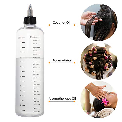 16.9Oz Hair Dye Bottles, Segbeauty Measured Twist-On Top Tip Cap Hair Color Squeeze Bottle With Ratio Graduated Scale, 2Pcs 500Ml Refillable Empty Hair Color Applicator Bottle Dyeing Tool Transparent #TOP1
