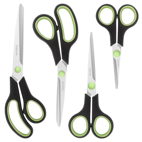 Vutyvve Scissors, Stainless Steel Blades Soft Grip for Home, School, Office. Black and Green, 4