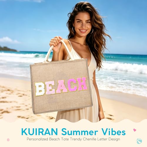 Bolso playero grande para mujer de paja tejida con parches de chenilla miniatura 4