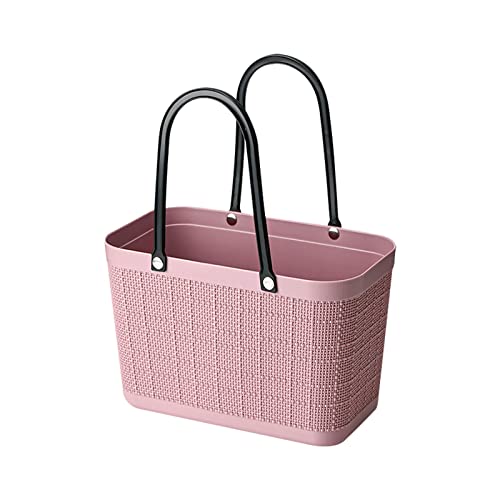 Clicitina Panier à provisions en plastique souple portable - Panier de lavage - Panier de rangement - Panier de bain - Panier de bain - Sac à main - Mni506 - Rose - Taille unique