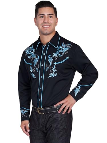 Scully Black Embroidered Men's Long Sleeve Snap Front Shirt P-8444