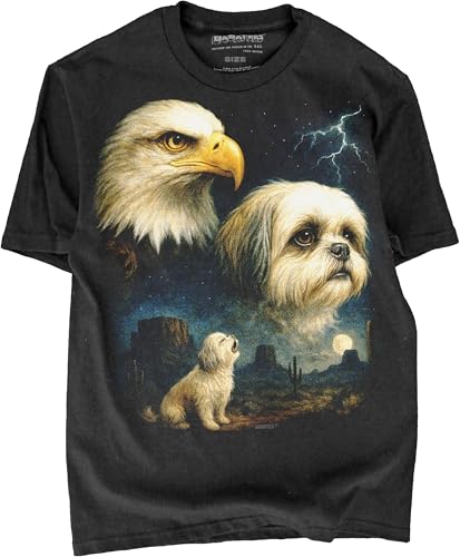 BABATEES Shih Tzu Moonlit Artwork Premium Black Tshirt - 100% Cotton - for Men & Women