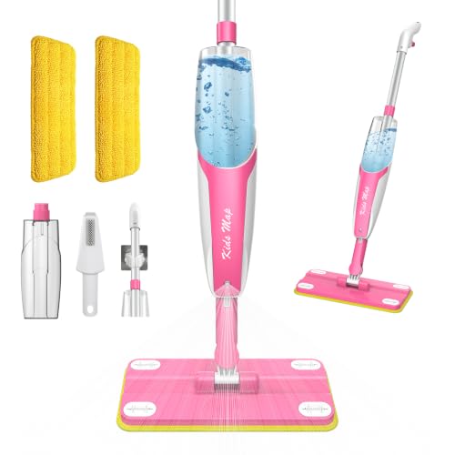 Bluocean Kids Spray Mop - 30 Inch 420ml Large Water Tank Effective Cleaning Tool & Fun Montessori Toy Pretend Play Housekeeping Set Toddlers Love (Magenta)