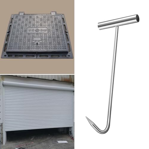 Estrattore di copertura per pozzetto in acciaio inox, manico a T, design con gancio a J, strumento di sollevamento versatile per coperture, altezza regolabile 50-90 cm (31 1/2")