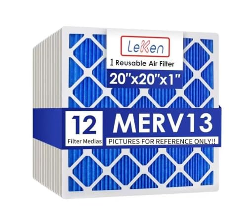LEKEN 20x20x1 AC Furnace HVAC Filter Reusable Electrostatic Filters MERV 13 For Households With Pets, Contain 1 Reusable ABS frame+12 Air filter Medias