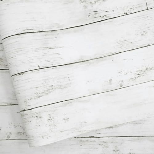 Abyssaly White Grey Wood Self Adhesive Paper 17.71 in X 32.8 Ft R...