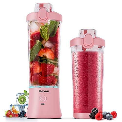 Image of Portable Blender,270 Watt for Shakes and Smoothies Waterproof Blender USB Rechargeable with 20 oz BPA Free Blender Cups with Travel Lid. (Pink)