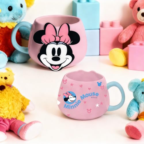 Image of Clay Craft Minnie Mouse Ceramic Milk Mug, Pink, Glossy Finish, Microwave Safe, 500 ml, Round, Modern Style