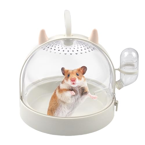MUYG Hamster Portable Cage Travel Case,Hamster Carrying Cage High Permeability Guinea Pig Travel Cage with Water Bottle Travel Carrier for Gerbils Mice Guinea Pigs Sugar Glider(White)