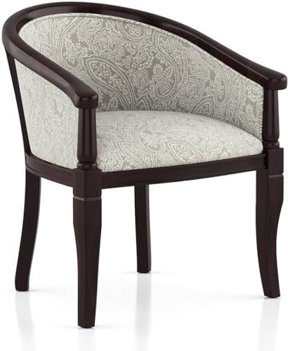 Image of Solid Wood Chair Wooden Single Seater Sofa Chair for Living Room, Bedroom, Outdoor & Indoor - Walnut & Monochrome Paisley