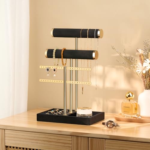 Image of Jewelry Organizer Stand for Necklaces, Bracelets, Earrings, Rings, Black