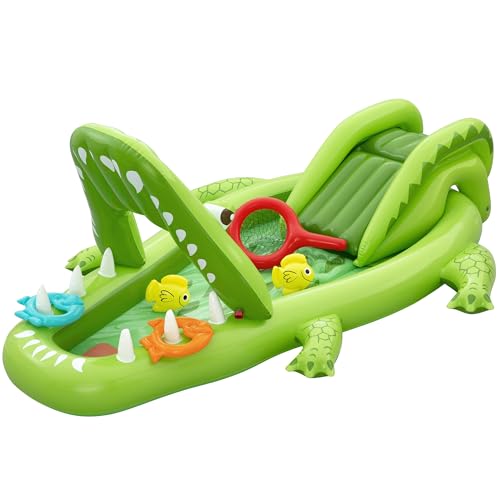 H2OGO! Centro giochi d'acqua gonfiabile e piscina, alligatore successivo, 90 x 64 x 34 pollici, gioco di cattura e lancio ad anello, schizzi e cosa, bambini 2+