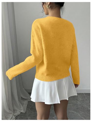 Image of RoseSeek Women's 3D Floral Appliques Crewneck Sweaters Long Sleeve Drop Shoulder Pullovers Elegant Knit Tops