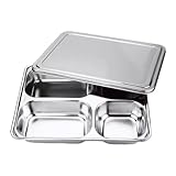 Fiegcit 2個組ステンレス ランチトレー 仕切りトレー カトラリー 食品トレー プレート おしゃれ 仕切りトレー 仕切りトレー プレート カトラリー キャンプ BBQ 蓋付きで鮮度キープ (4つのコンパートメント,蓋を追加する)